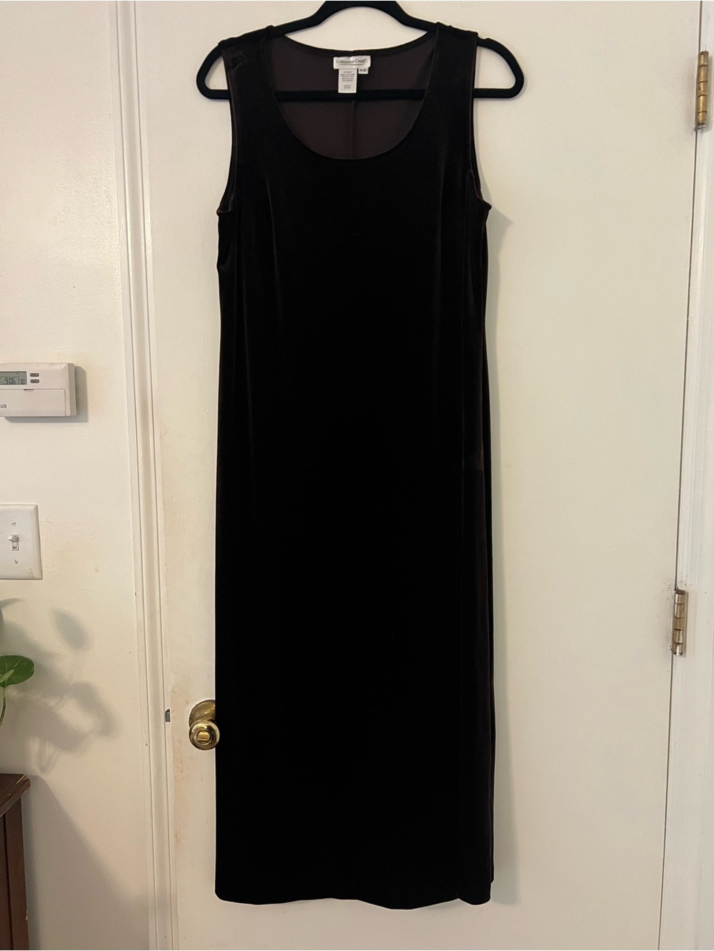 Coldwater Creek Black Velvet Sleeveless Midi Dress Y2K size 12P (AA121)